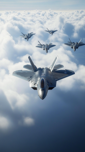 F-22 Raptor in stealth, F-15 Eagles unable to locate.