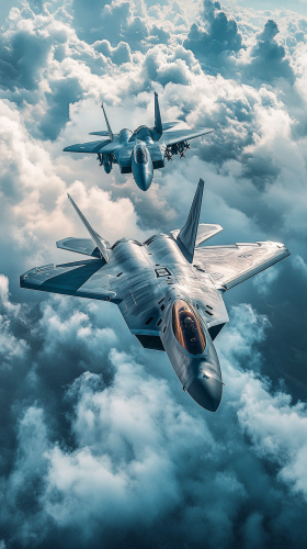 F-22 Raptor locks onto F-15 Eagle with radar.