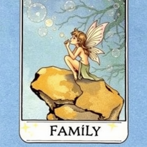 Fairy Blowing Bubbles on a Family Tarot Card