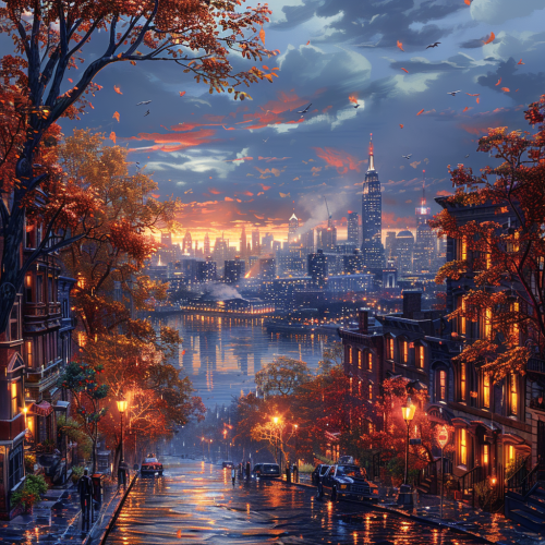 Fall in New York with Statue of Liberty