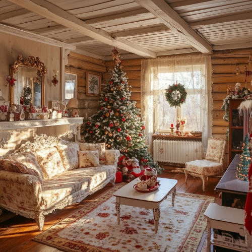 Family Christmas photo session in old mansion