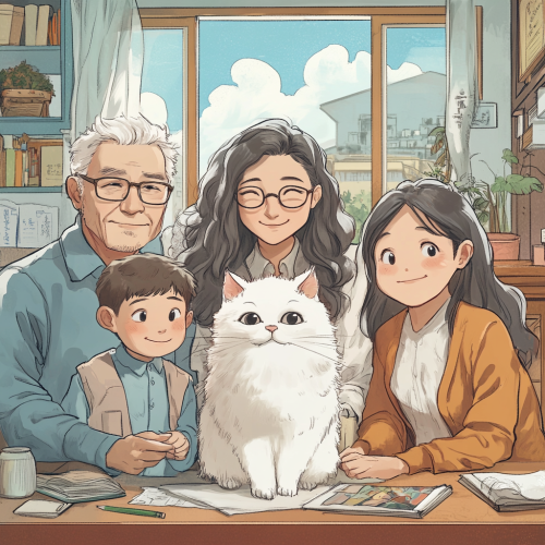 Family of four in China: father, mother, son, daughter.