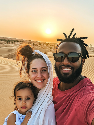 Family portrait in Dubai desert at sunset Family portrait in Dubai desert at sunset