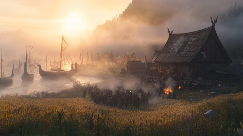 Fantasy D&D movie scene, viking warriors defend village. Fantasy D&D movie scene, viking warriors defend village.