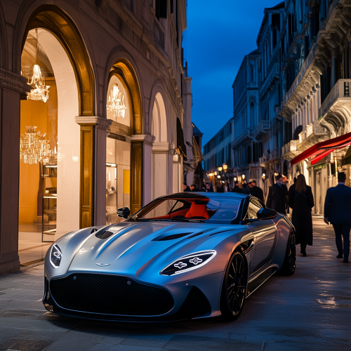 Fashion editorial with Aston Martin Vanquish 2024 presentation.