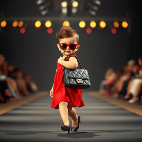 Fashionable Baby Struts in Chanel at Runway Show