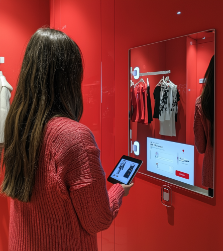 Woman in Red Retail Fitting Room
