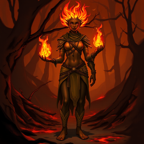 Female Fire Genasi Druid in Medium Armor