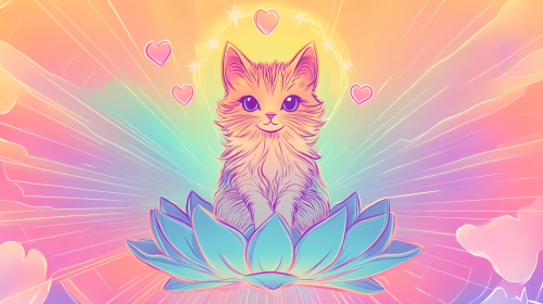 Female cat Bodhisattva in pop art style illustration.