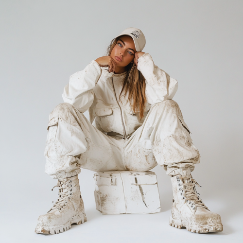 Female roughneck modeling streetwear in Aime Leon Dore