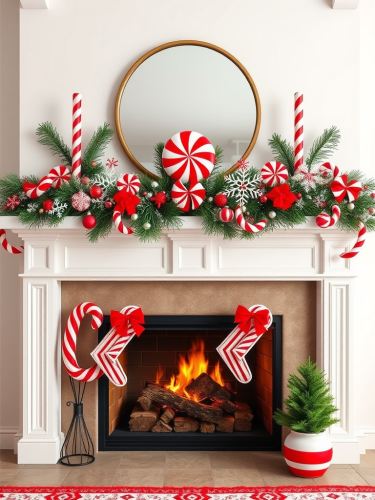 Festive Candy Cane Lane Themed Fireplace