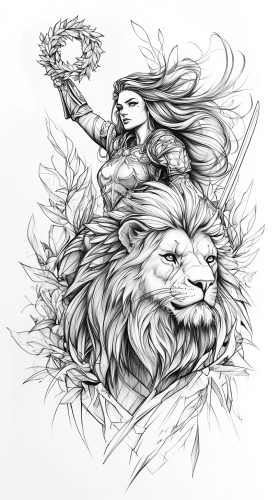 Fierce warrior with lion and laurel wreath tattoo