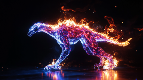 Fiery Anvilwrought Raptor walks in shimmering flames.