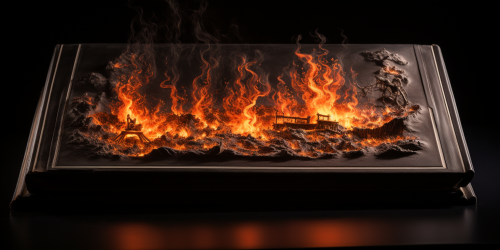Fiery Flames Surround Old Silver-Embossed Black Book Fiery Flames Surround Old Silver-Embossed Black Book