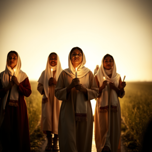 Five Ethiopian girls holding candles towards bright future.