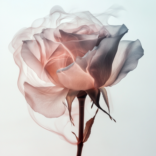 Flowing rose in smoky style on white background.