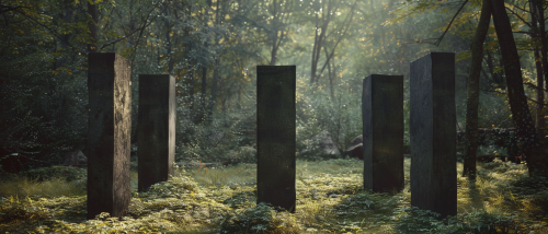 Four rectangular cement structures in nature