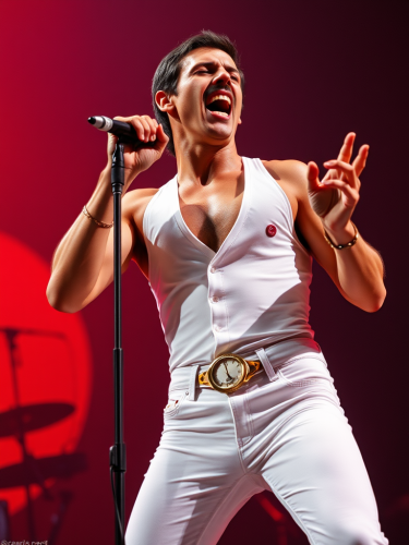 Freddy Mercury Singing in White Outfit, Giant Teeth