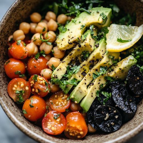 Fresh Chickpea Salad in Rustic Bowl