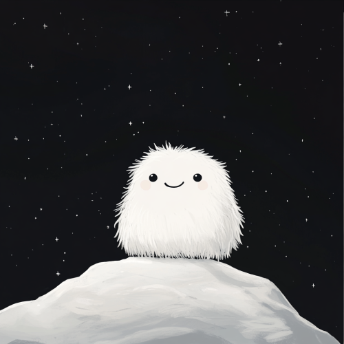 Friendly Yeti on Snowy Mountain under Starry Sky