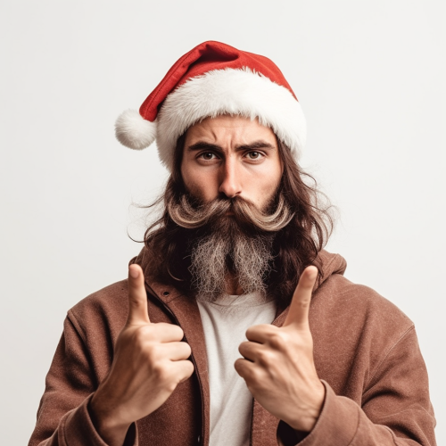 Frustrated young Santa showing middle finger angrily