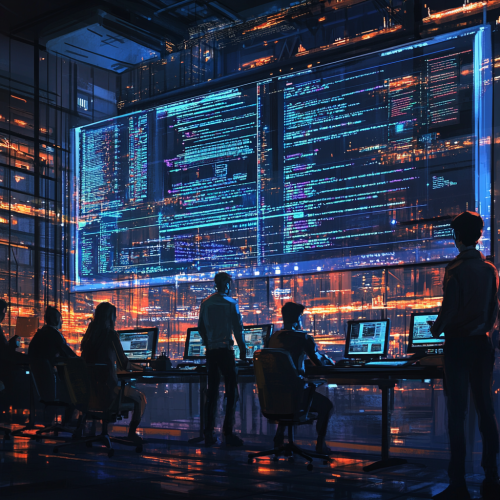 Future Office: Programmers Coding Together in Blue