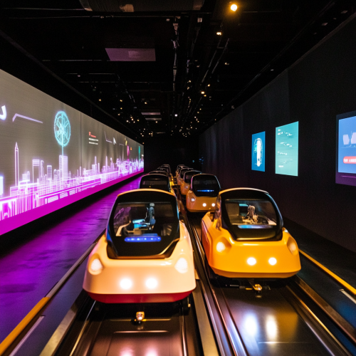 Future rail ride, automated sport carts, smart city exhibition.