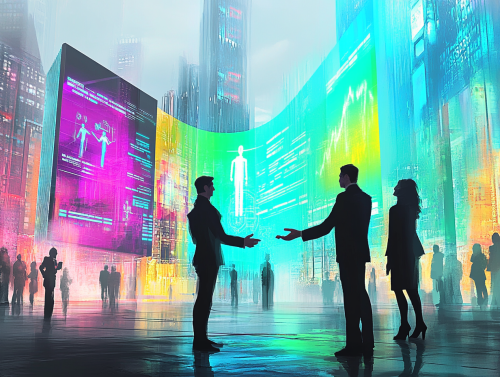 Futuristic City Marketing Success with Business People Shaking Hands