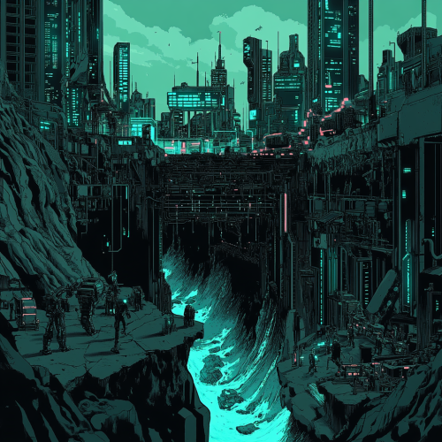 Futuristic City with Skills Gap Divider