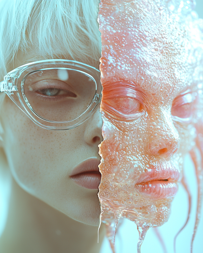 Futuristic Split Portrait: Human vs Alien Contrast