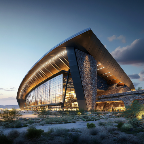 Futuristic Sports Arena with Blade-like Roof