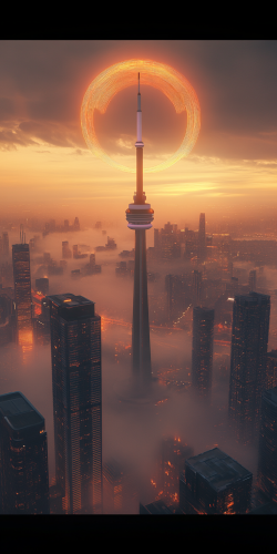 Futuristic Toronto: 30th Century Urban Halo at Dusk 