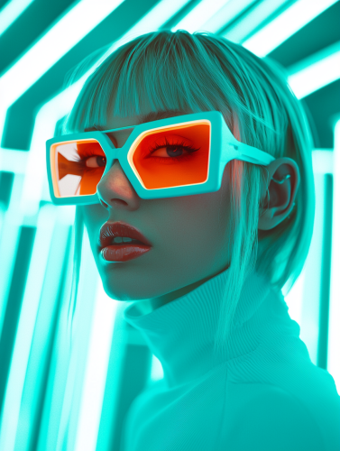 Futuristic club in Kiev with expressive cyborg character