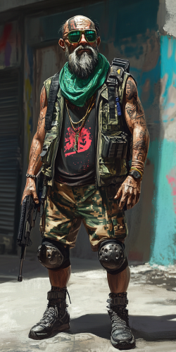 Futuristic cyberpunk gang fixer with cybernetic eye and handgun. Futuristic cyberpunk gang fixer with cybernetic eye and handgun.