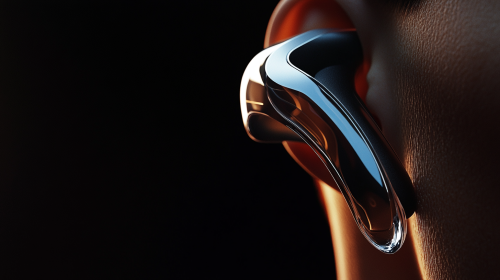 Futuristic earphone on ear with high-tech sound quality