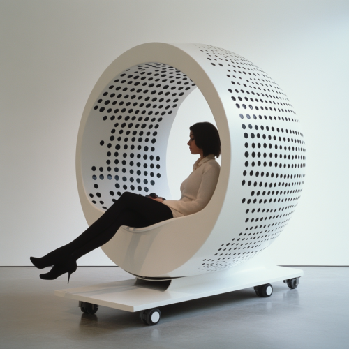 Futuristic hamster wheel with woman in 2057 A.D