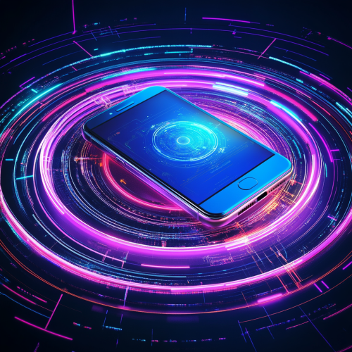 Futuristic neon phone interface with dynamic cyberpunk vibe