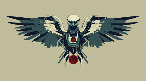 Futuristic robotic eagle logo with silver and green