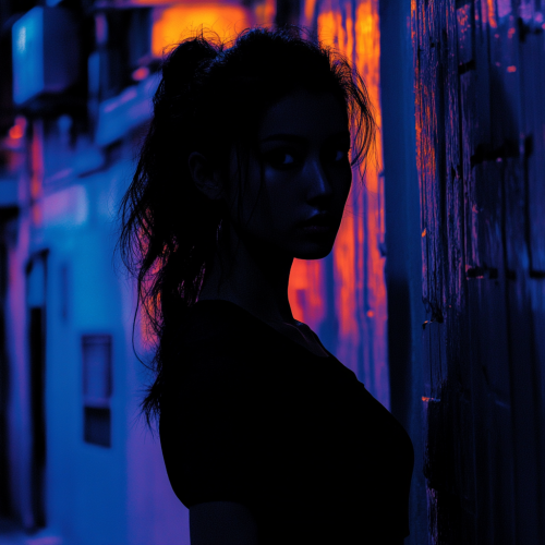 Futuristic woman in dark Neo-Noir scene