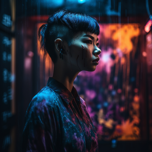 Futuristic woman in shadow with dramatic lighting