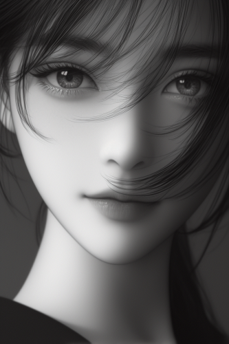 Geisha with Bright Eyes Smiling on White Background