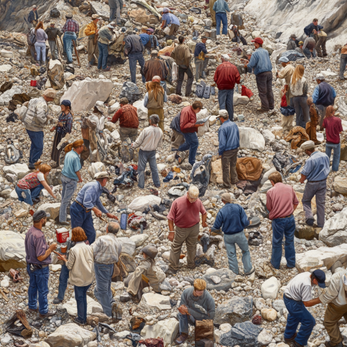 Geology Exploration: Crowded Rocky Landscape Adventure