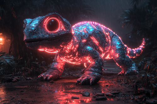 Geometric neon animal in synthwave void, chaos style.