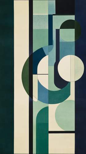 Geometric pattern with shapes in green, teal, navy