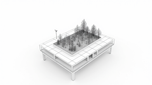 Geometric rooftop garden in AutoCAD-style drawing