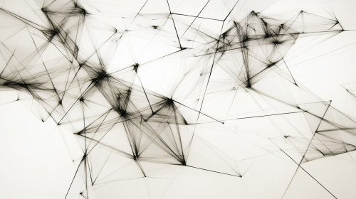 Geometric shapes create futuristic network on white background