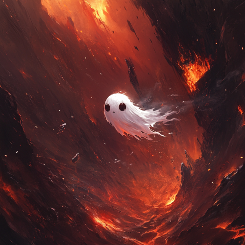 Ghostly creature flying in dark fantasy world on mobile game.