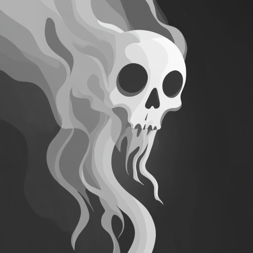 Ghostly skull fading into mist on dark background