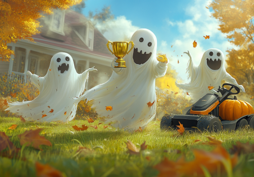 Ghosts win trophy in leafy garden with tools