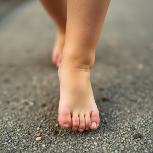 Girl's foot on grass in the park.